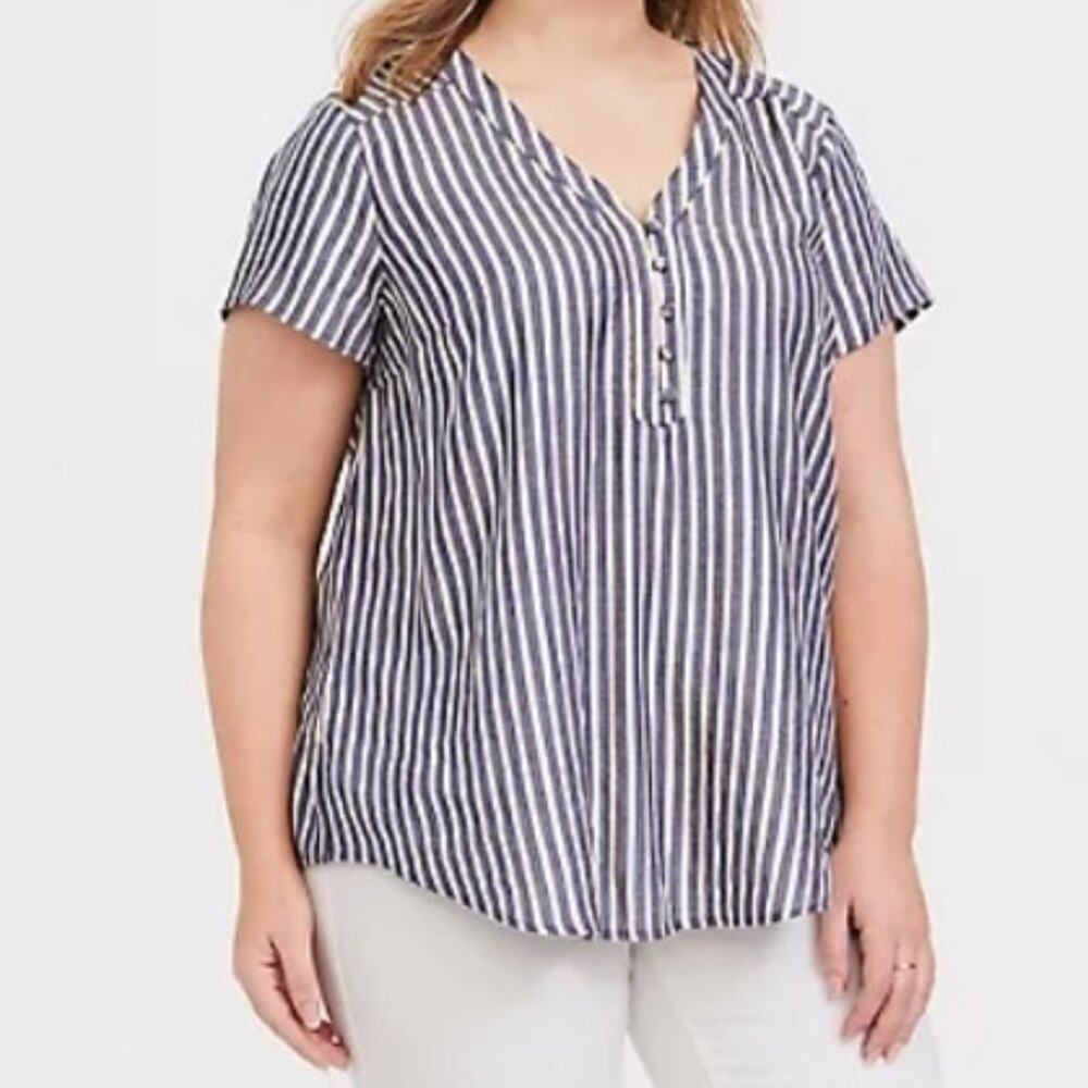 Torrid Gold Lurex Striped Blouse Short Sleeves Size 4X